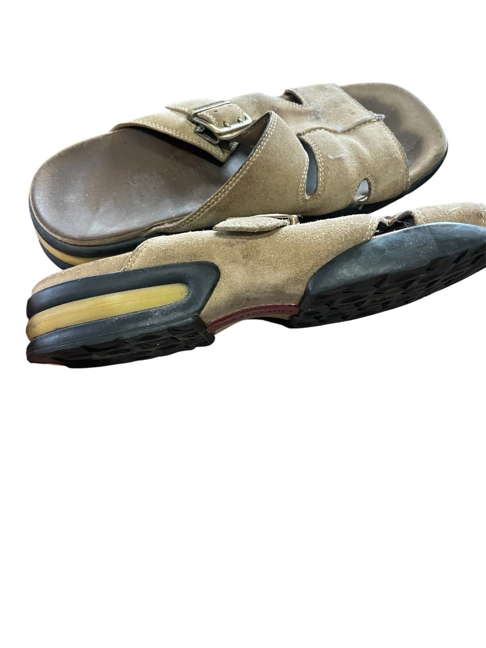 Cole Haan Men's Suede Slide Sandals in Tan and Black Size 10.5